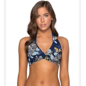 Jets By Jessika Allen Elements Halter Twist Floral Bikini Top 12 XL Summer Beach